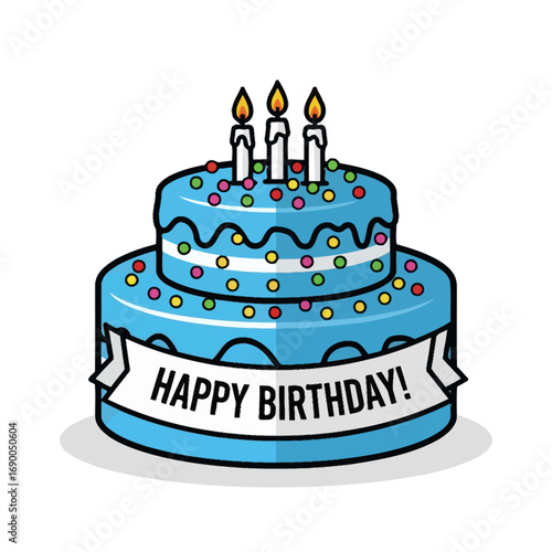 Two-Tiered Blue Birthday Cake with Candles and 