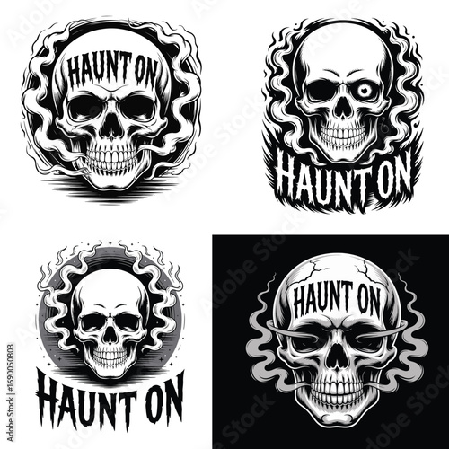 Skull smoke text graphic black and white