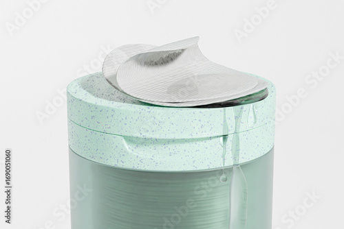 Cylindrical Plastic skincare Jars With Tweezers mockup, moisturizing facial toner cotton pads packaging with Flip Cap container, korean beauty skincare product, recycled plastics cosmetic container