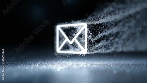 Digital email icon glowing in blue light with motion effects  