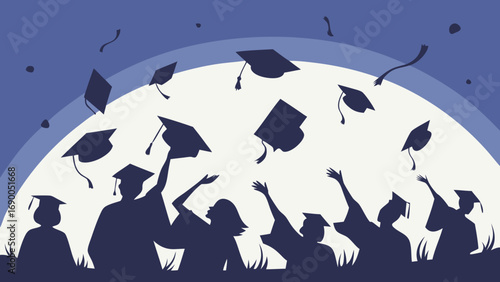 Celebrating Graduation Silhouettes of Graduates Throwing Caps in the Air.