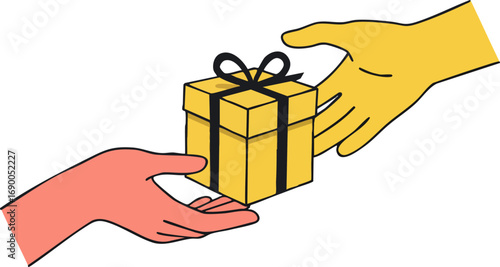 Hands exchanging gift box present offering giving receiving surprise event