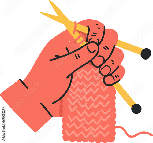 Hand Knitting Hobby Flat Vector Illustration Creative Craft