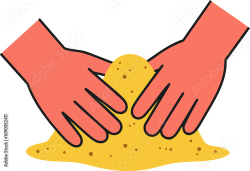Hands Molding Sand Simple Vector Illustration Childhood Activity