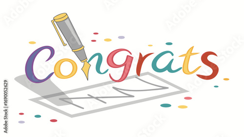 Congratulations card design festive colorful lettering fountain pen writing celebration message achievement graphic success illustration congratulatory note party invitation template greeting card ha.