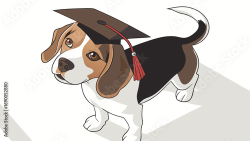 Cute Dog in Graduation Cap Pet Education Animal Cartoon Illustration.