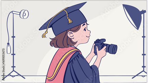 Graduate in photography taking pictures in a studio.