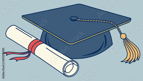 Graduation cap and diploma academic achievement illustration education success symbol vector graphic knowledge learning degree ceremony commencement college university school scholarship education co.