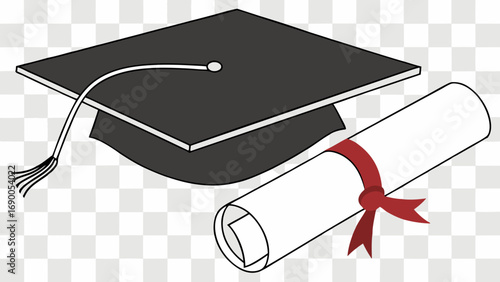 Graduation cap and diploma academic achievement symbol education success vector illustration flat design college graduation university degree ceremony celebration knowledge learning scholarship comme.
