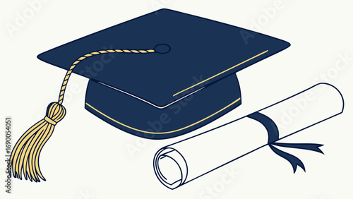 Graduation cap and diploma academic achievement education success college graduate university degree commencement ceremony learning knowledge wisdom scholarship accomplishment celebration success sym.