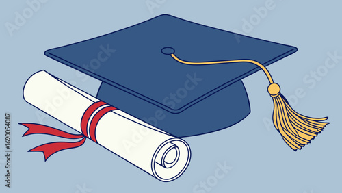 Graduation cap and diploma academic achievement education success college graduation university ceremony commencement degree certificate education icon learning knowledge wisdom scholarship academic .