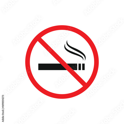 No smoking sign. A vector illustration of a red forbidden circle with a cigarette inside, on a clean white background. Ideal for posters, icons, and public places