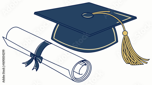 Graduation cap and diploma academic achievement education success vector illustration certificate degree graduation ceremony learning knowledge university college school education concept achievement.