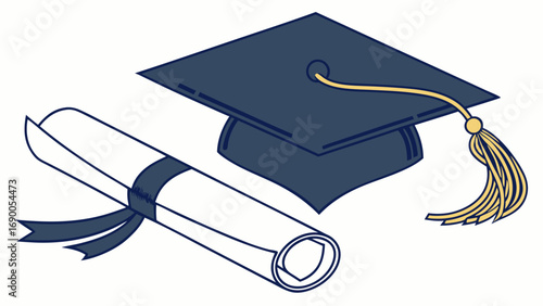 Graduation cap and diploma academic achievement success education degree ceremony commencement college graduate university school learning knowledge wisdom scholarship accomplishment celebration grad.