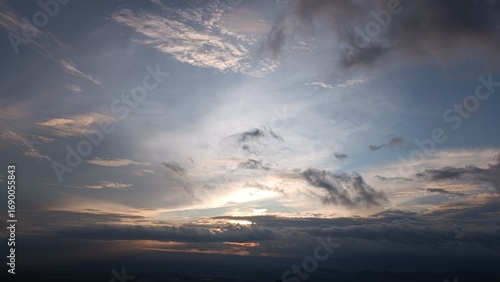 Dramatic sunset with colorful clouds over horizon