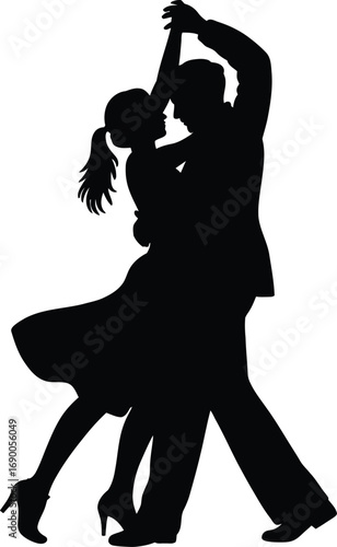Couple dancing passionately silhouette black white