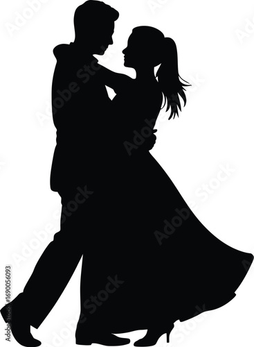 Couple dancing embracing romantically silhouette