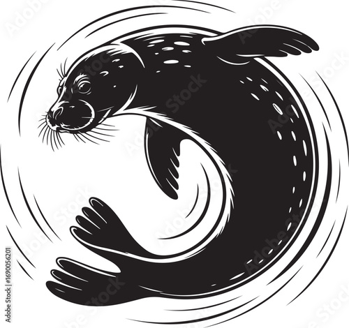 Vector tribal tattoo illustration of a black and white fish