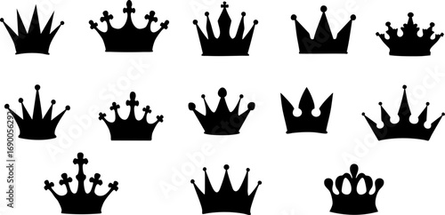 Black Crown Silhouette Icon Collection