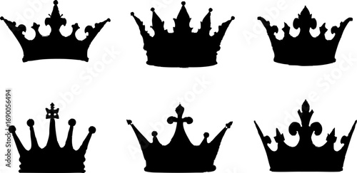 Black Crown Silhouette Icon Collection