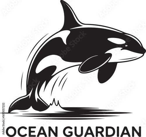 Vector illustration of a black silhouette of a jumping dolphin swimming in the ocean