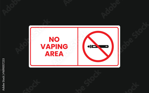 A "No Vaping Area" sign. This vector illustration features bold red text and a clear forbidden symbol with a vape device, perfect for public spaces and health-related signage