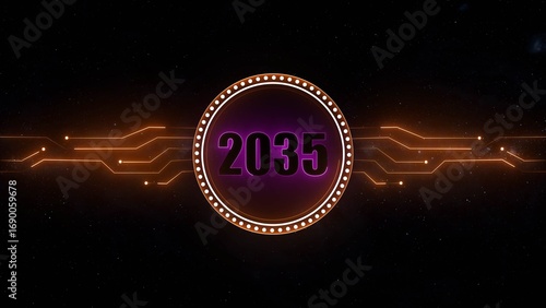 Neon glowing line and number 2035 animation happy new year illustration.