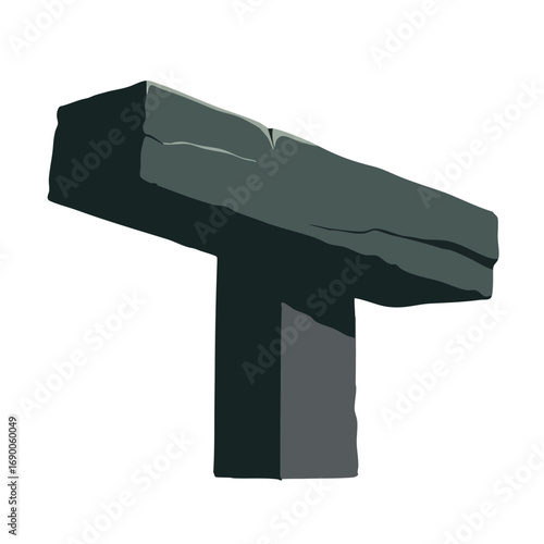A dark gray T-shaped cabinet knob with a rustic chiseled stone-like texture.