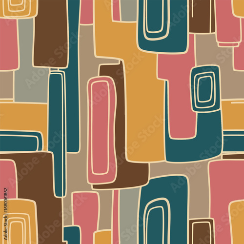 Retro geometric shapes pattern in muted tones seamless abstract design, patern seamless, Stock royalty image.