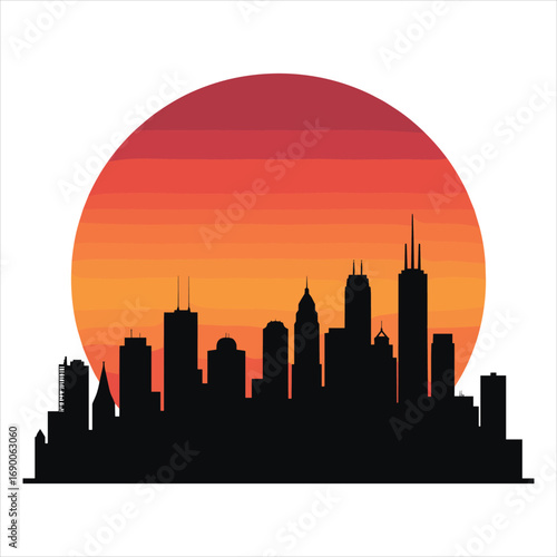 city skyline vector illustration, city, skyline, silhouette, cityscape, building, sunset, vector, architecture, urban, sky, tower, illustration, skyscraper, buildings, downtown, travel, sun, town, bus
