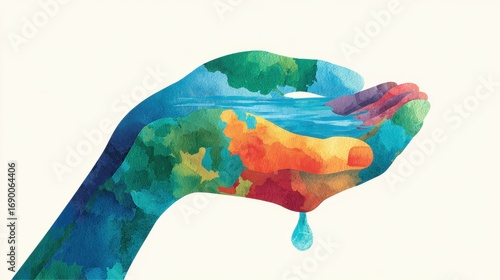 Corporate social responsibility illustration flat design front view sustainability theme water color vivid.