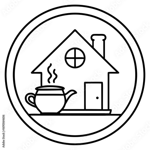 Tea Time Home Icon Minimalist Line Art Vector for Cozy Lifestyle Designs