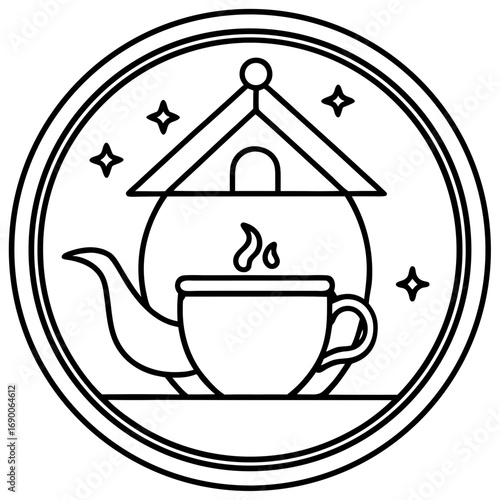 Tea Time Home Icon Minimalist Line Art Vector for Cozy Lifestyle Designs