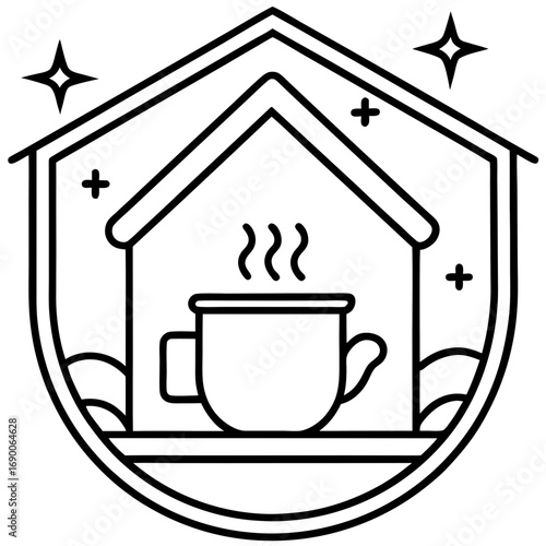 Tea Time Home Icon Minimalist Line Art Vector for Cozy Lifestyle Designs