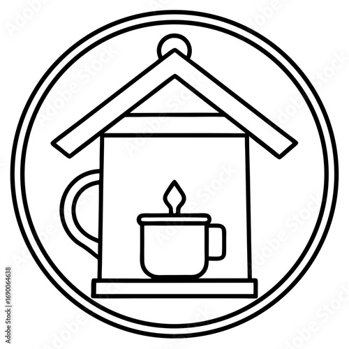 Tea Time Home Icon Minimalist Line Art Vector for Cozy Lifestyle Designs