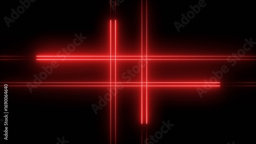 Glowing neon light animation on black screen. Abstract glowing neon lights blinking lines illustration.