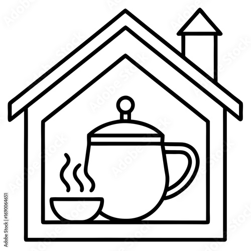 Tea Time Home Icon Minimalist Line Art Vector for Cozy Lifestyle Designs