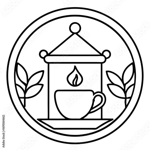 Tea Time Home Icon Minimalist Line Art Vector for Cozy Lifestyle Designs
