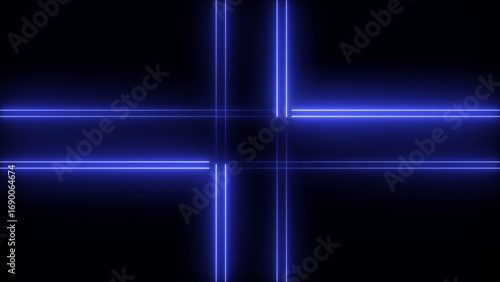 Glowing neon light animation on black screen. Abstract glowing neon lights blinking lines illustration.