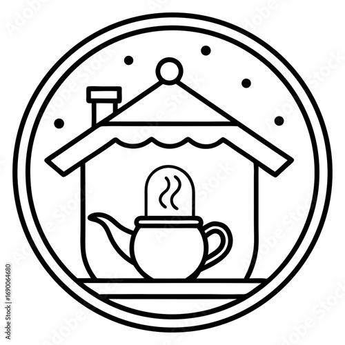 Tea Time Home Icon Minimalist Line Art Vector for Cozy Lifestyle Designs
