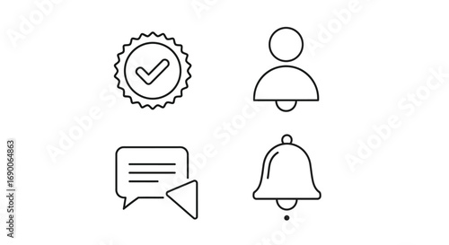 Vector illustration of notification and communication icons including a badge, user, message, and bell