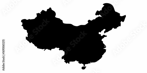 Black silhouette map showing the geographical borders and shape of the country of china isolated | editable eps vectors