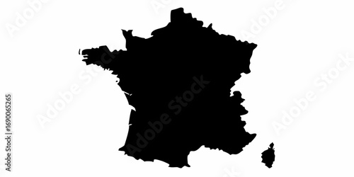 Black silhouette of france and corsica on a white background showing the country's geographical shape | editable eps vectors