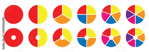 Pie charts diagrams. Colorful Pie chart set. Circular chart. Flat process cycle. Progress sectors. Circle diagram, pie chart infographic design. Flat process cycle.