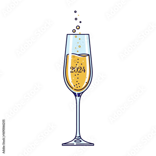 Elegant Champagne Flute with 2024 Inscription for New Year Celebration