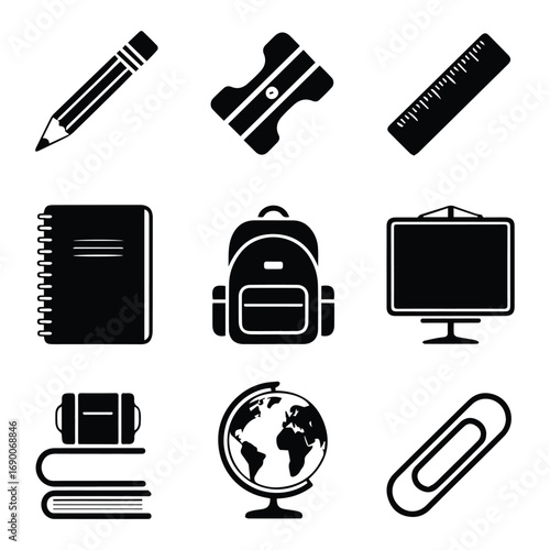 office work business education icon set stationary illustration