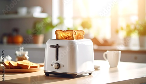 Toaster with Toast in Kitchen Setting for Breakfast Preparation
