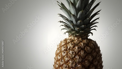 Close-up of a Fresh Pineapple Against a Soft, Gradated Grey Background, Showcasing Texture and Detail