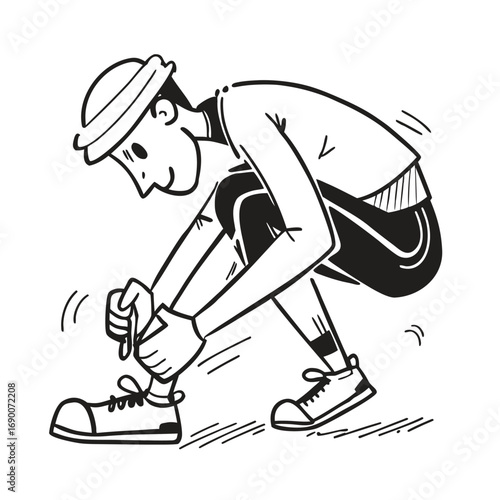 Runner Tying Shoes Before a Jog – Pre-Run Preparation and Fitness Motivation