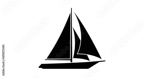 Silhouette of a Sailing Boat with Triangular Sails.